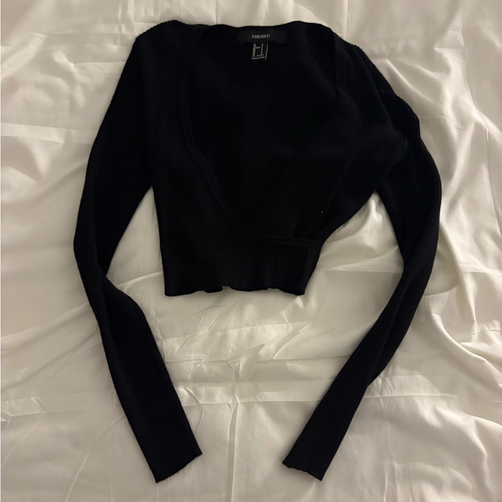 Black Deep V Wrap Sweater